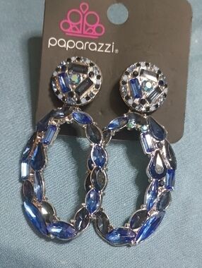paparazzi Blue Crystal Hoop Drop Earrings